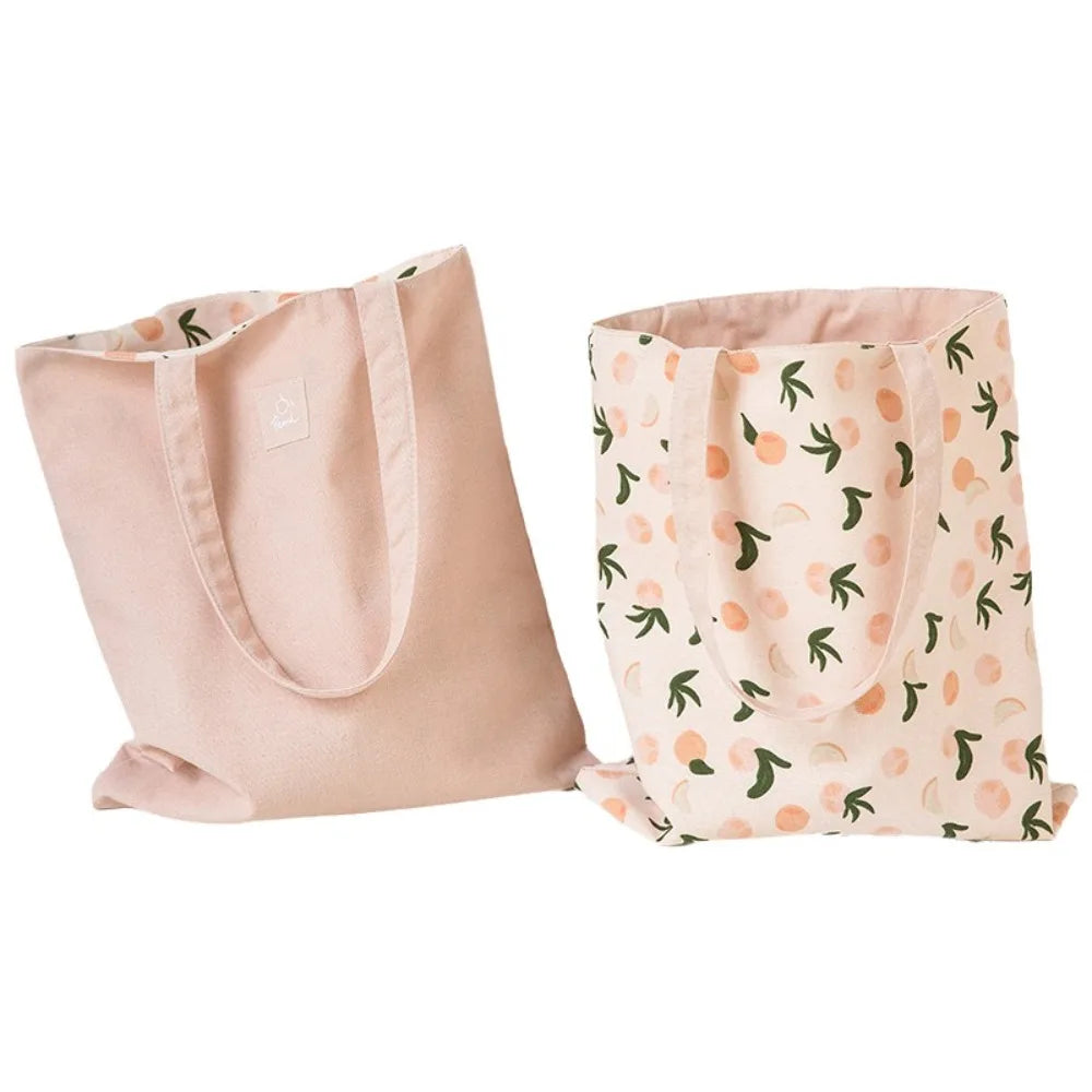 Portable Eco-friendly Canvas Cloth Bags Lightweight Exquisite Shopping Bags Reusable Foldable Double-sided Bags Daily Use