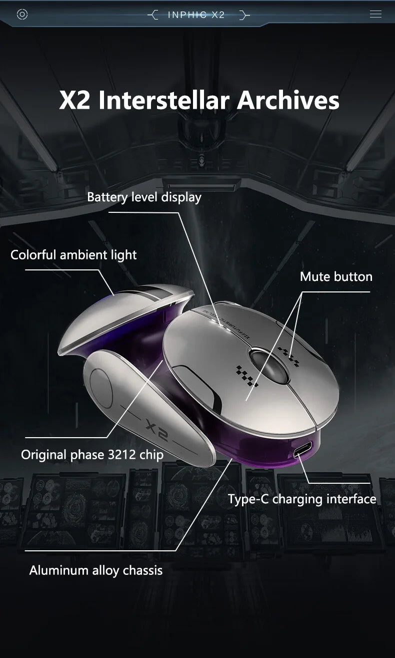 Inphic X2 Silent Bluetooth Mouse Metal Base Rechargeable Wireless Gaming Mouse For Computer Laptop Office Game