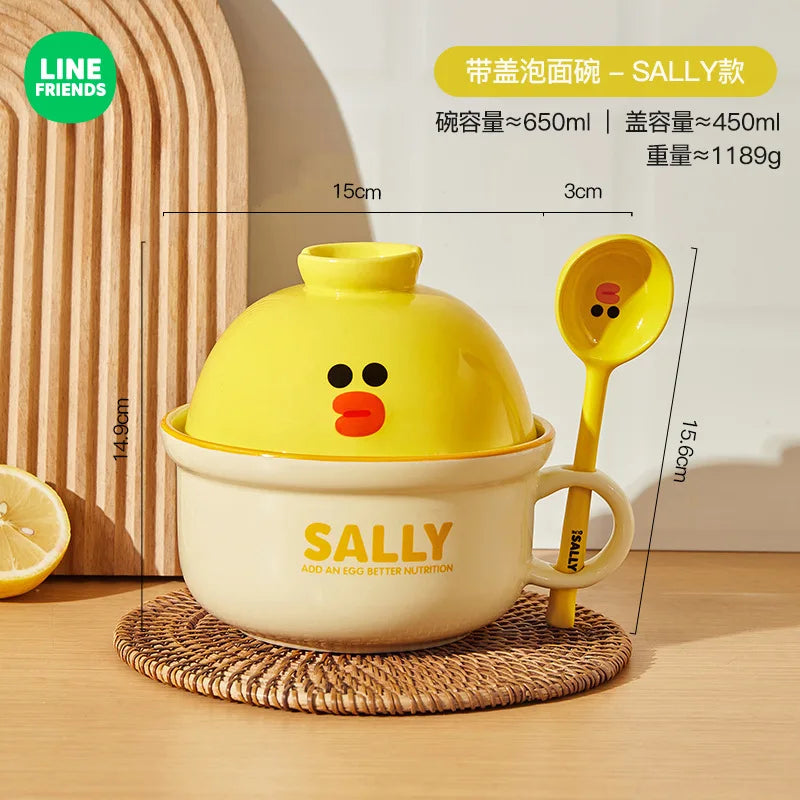 Anime Instant Noodle Bowl Line Friends Kawaii Girl Soup Bowl Portable Ceramic Rice Bowl Surrounding Good Looks Decorate Gift