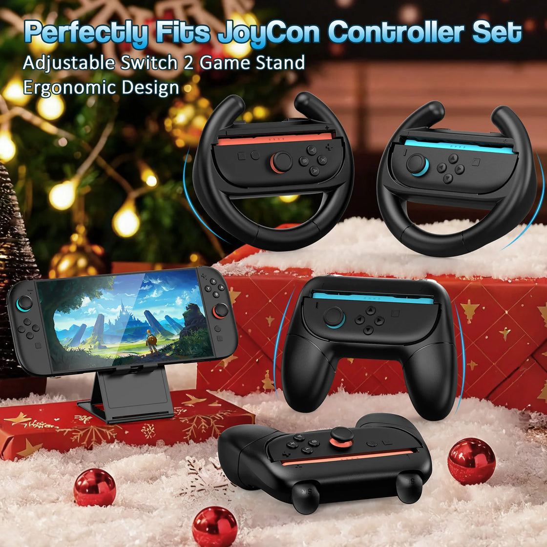 Switch 2 Game Accessories Upgrade Set, including storage bag, protective case, controller cover, tempered glass film, stand, etc
