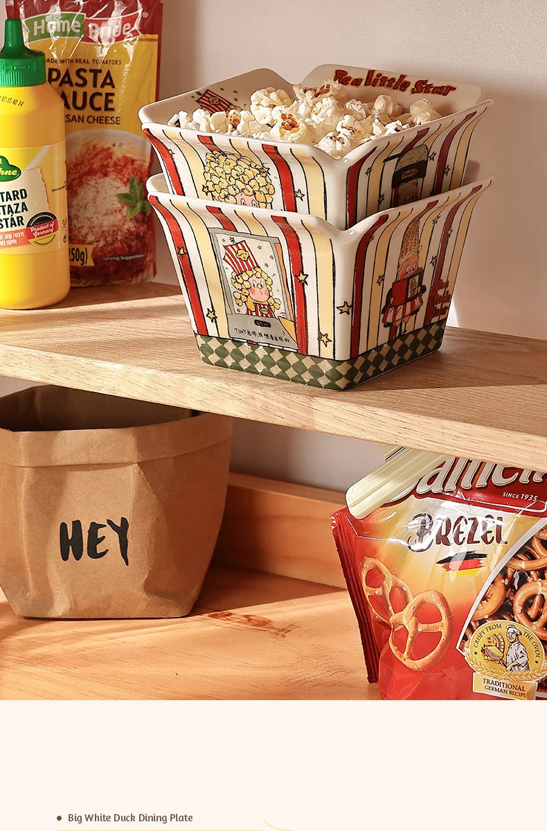 Popcorn , ceramic cute fruit, high-value Internet celebrity instant noodle, French fries children's snack bowl