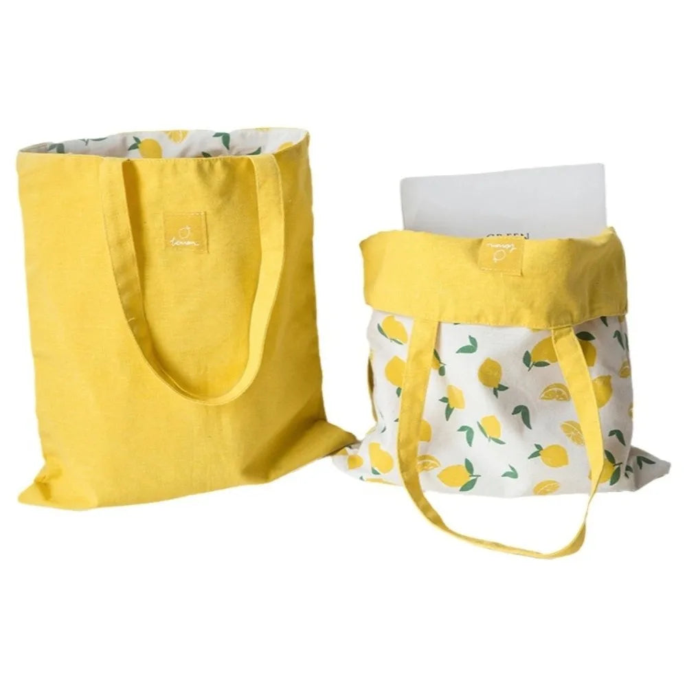 Portable Eco-friendly Canvas Cloth Bags Lightweight Exquisite Shopping Bags Reusable Foldable Double-sided Bags Daily Use