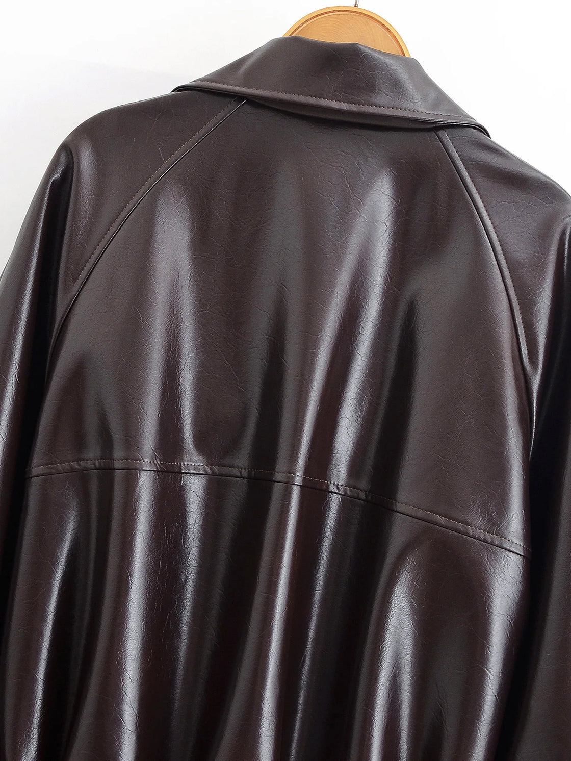Women's clothing 2025 early autumn new fashionable simple temperament belt lapel imitation leather windbreaker