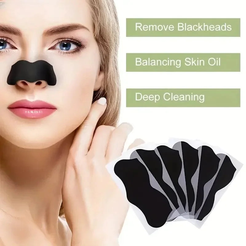 Excited user showcasing results from Premium Bamboo Charcoal Blackhead Removal Nose Pore Strips.
