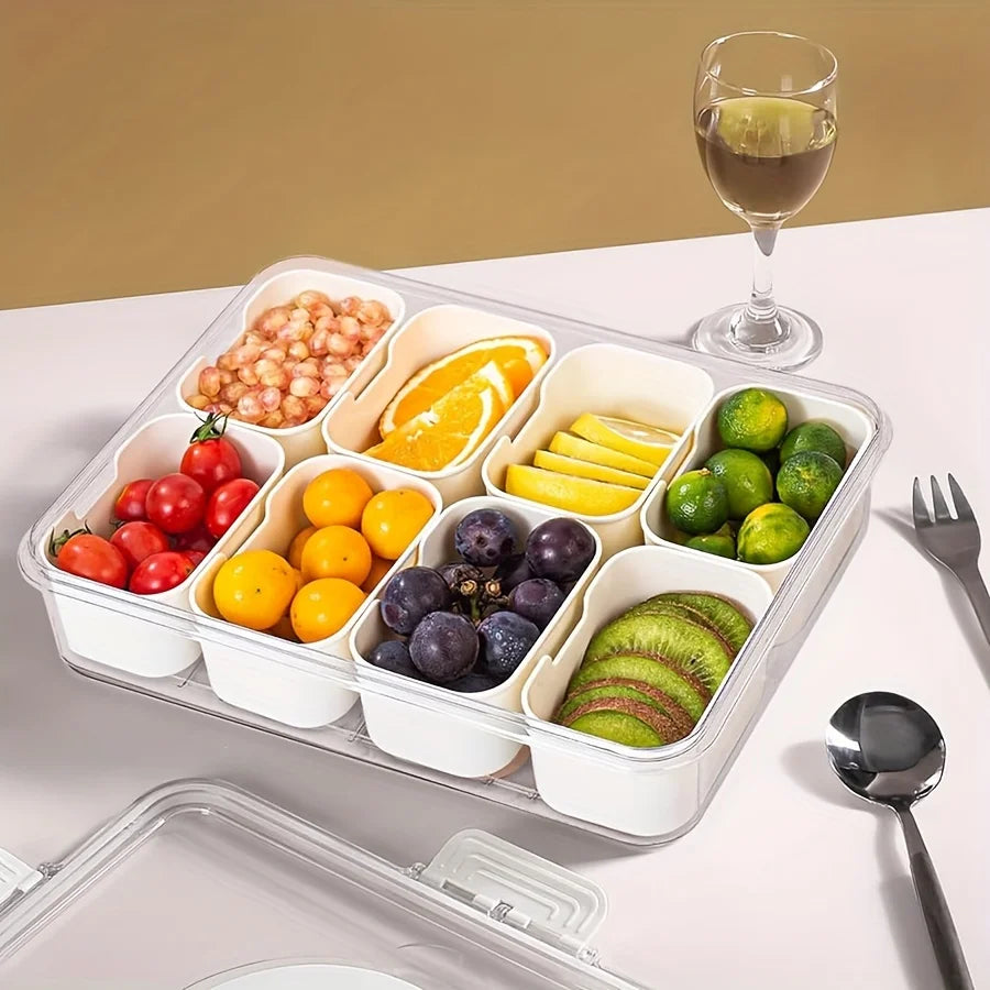 4Grid /8 Grid Snack Box Container, Portable Travel Charcuterie Board with Lid, Refrigerator Food Storage Box, Snack Organizer