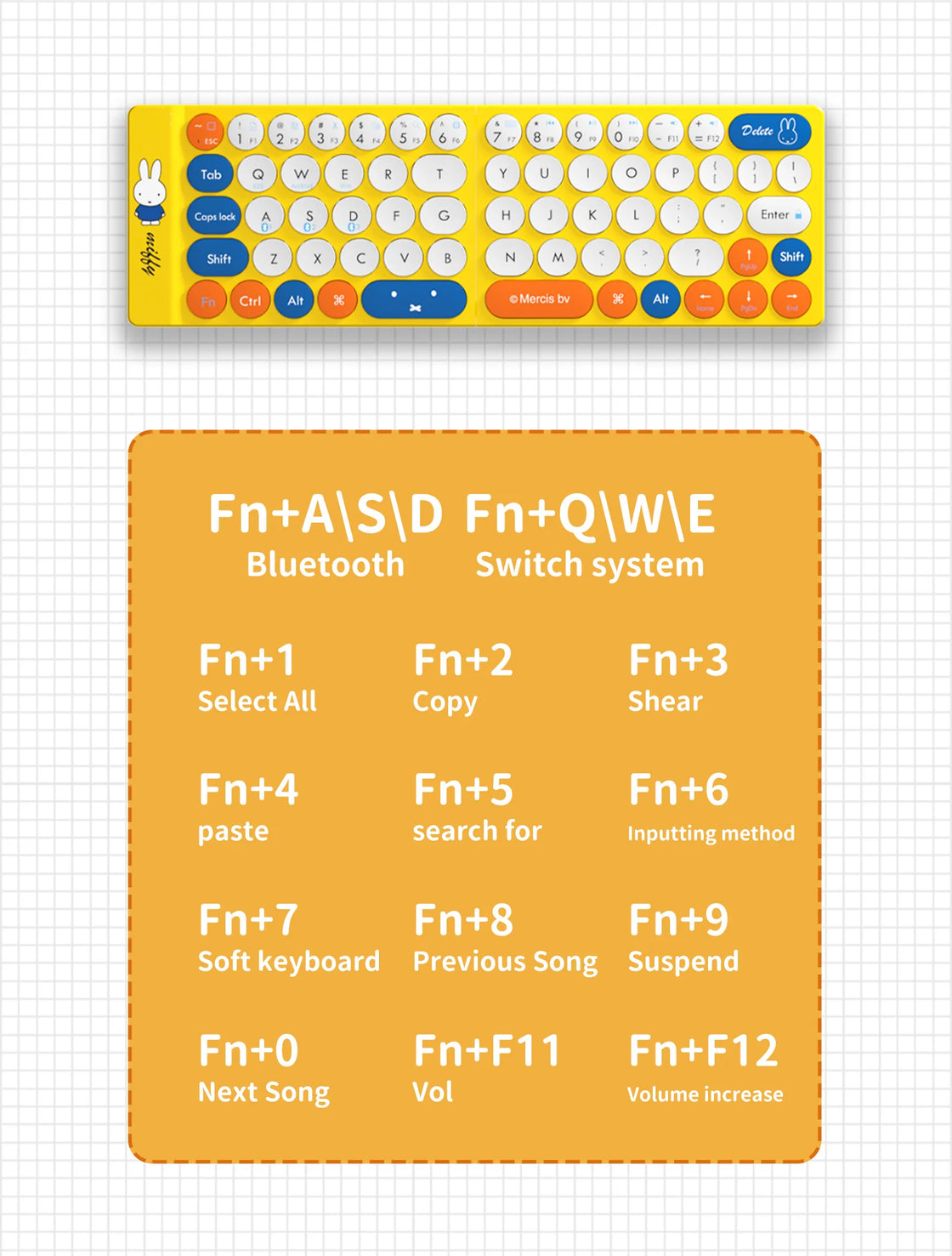 Miffy X MIPOW Mini Folding Keyboard Slim Wireless Bluetooth