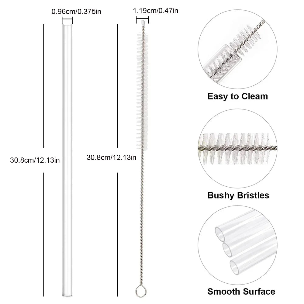 30cm 6 pcs Reusable Straw with Cleaning Brush, Plastic, Clear,Replacement Straw Compatible for Stanley 40 oz 30 oz Cup Tumbler