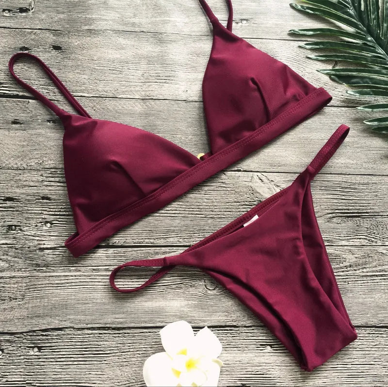 Adjustable Solid Color Bikini Set