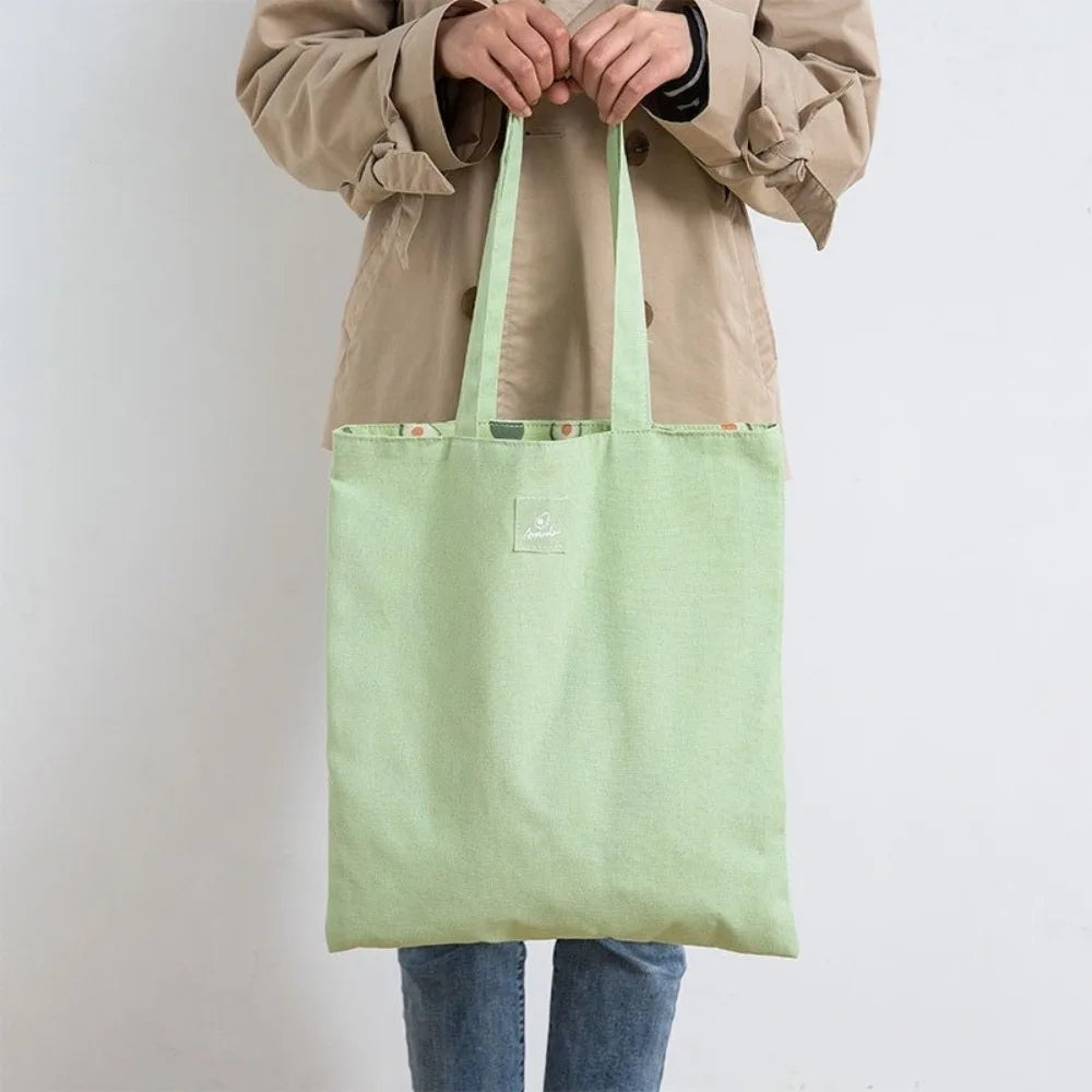Portable Eco-friendly Canvas Cloth Bags Lightweight Exquisite Shopping Bags Reusable Foldable Double-sided Bags Daily Use