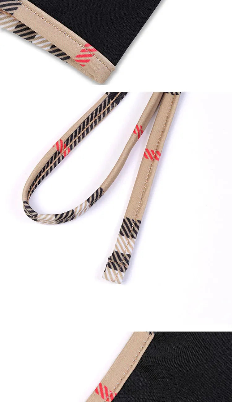 Designer Check Print Bikini Set