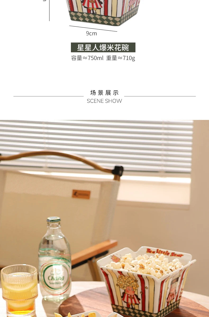 Popcorn , ceramic cute fruit, high-value Internet celebrity instant noodle, French fries children's snack bowl