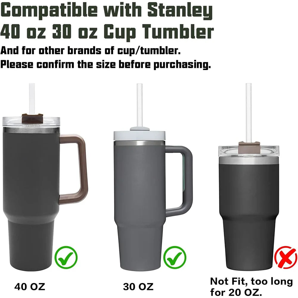 30cm 6 pcs Reusable Straw with Cleaning Brush, Plastic, Clear,Replacement Straw Compatible for Stanley 40 oz 30 oz Cup Tumbler