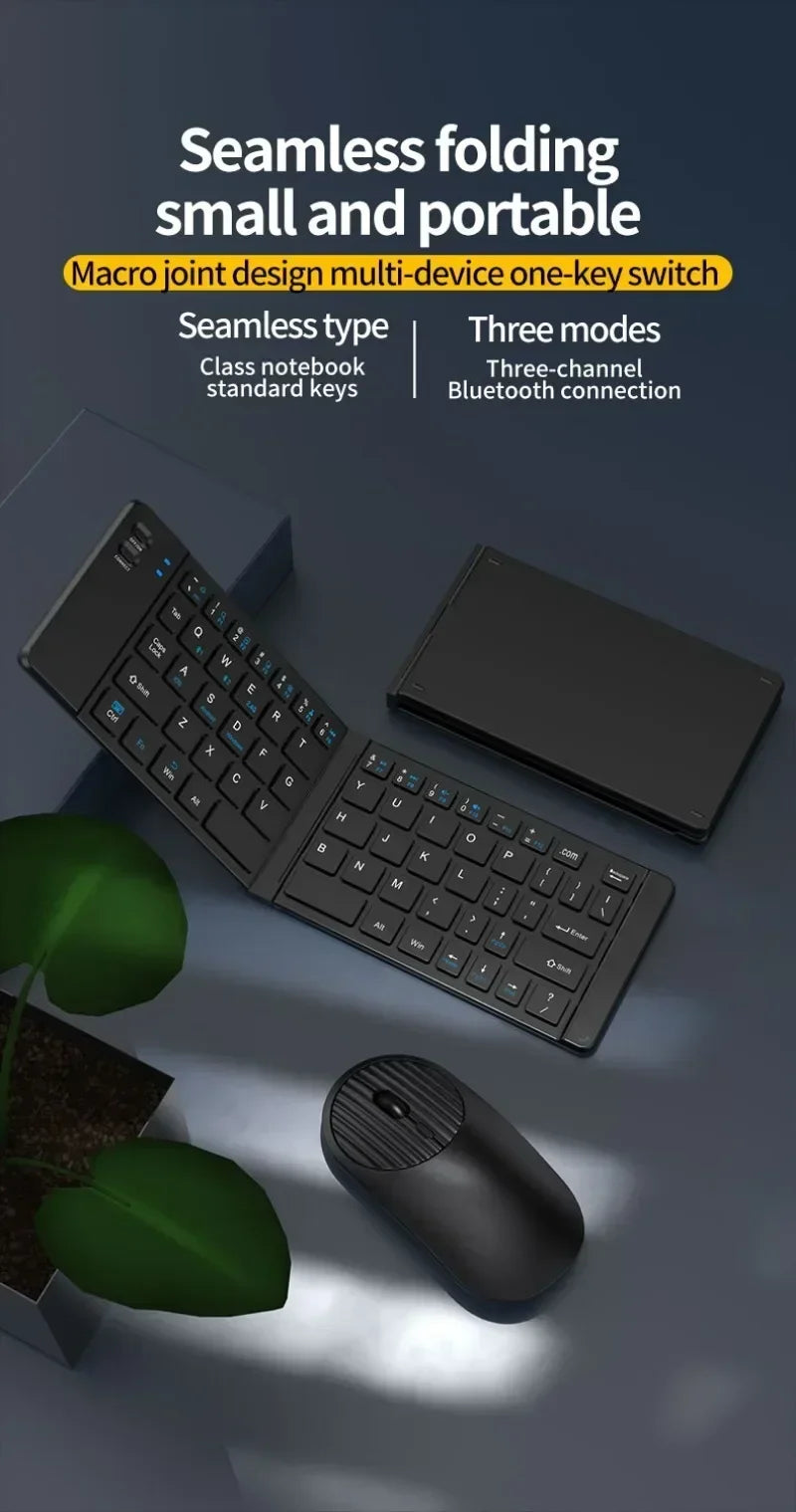 Folding Keyboard and Mouse 2.4G Mini Keypad Bluetooth Wireless Portable Silm Foldable Keyboards