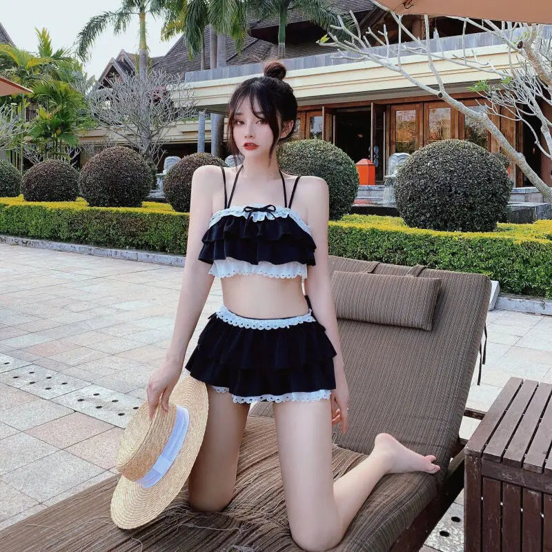 Bikini Sets Women Kawaii Girlish Design Tender Teens Slim Chic Летние Beach Simple Feminino Daily Ruffles Japan Style Cool Sexy