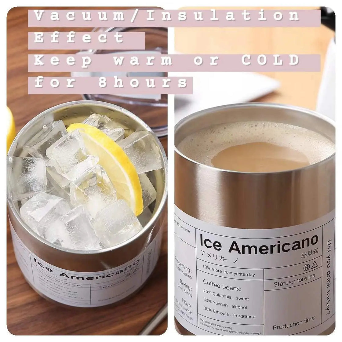Reusable Coffee Tumbler Cup Double Wall Stainless Steel Vacuum Insulated Travel Coffee Mug with Straw Hot and Cold Mug
