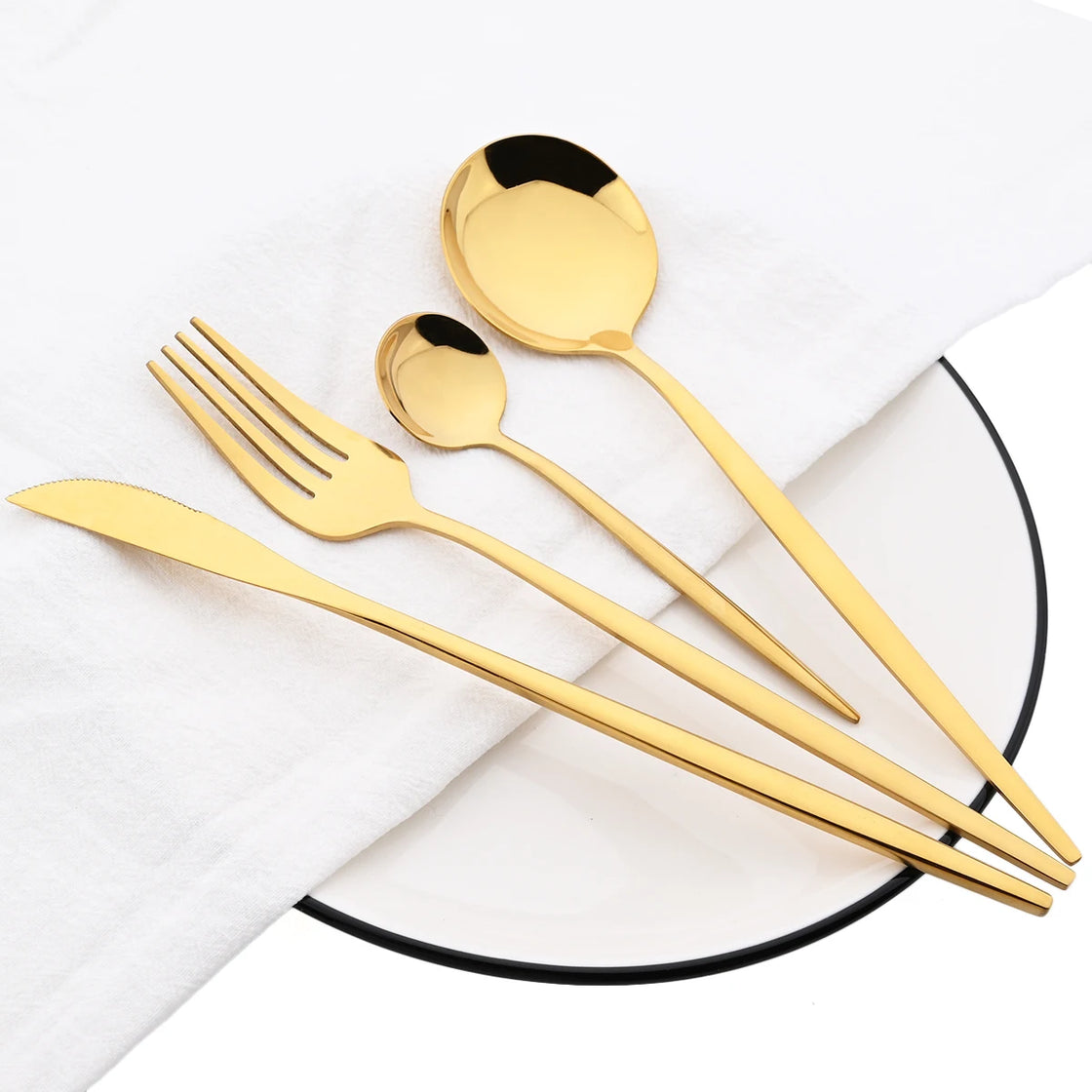 16Pcs Tableware Dinnerware Set Black Gold Cutlery Set Stainless Steel Fork Knife Teaspoon Dinner Silverware Kitchen Flatware Set