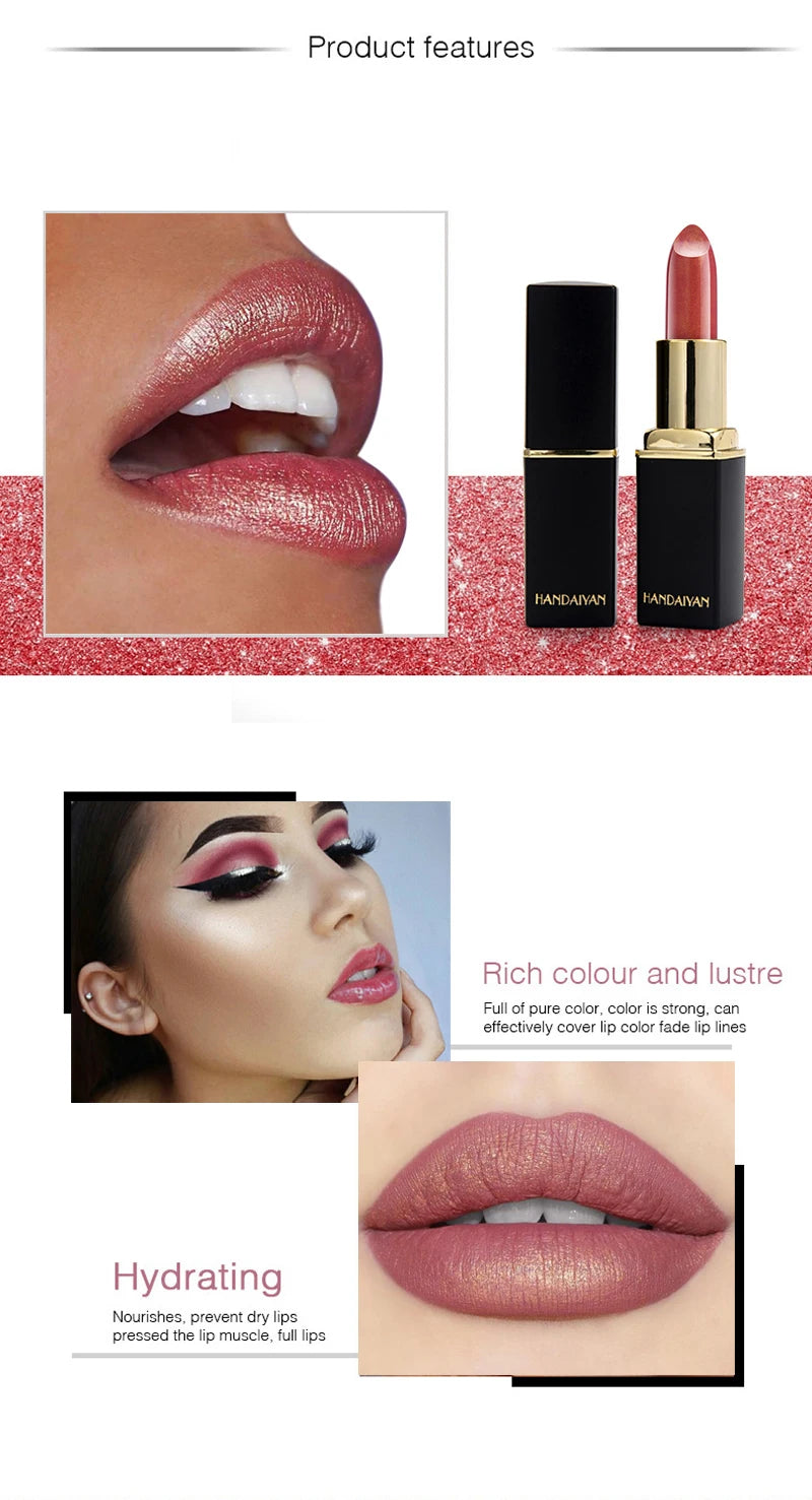 HANDAIYAN 9-Color Temperature-Changing Mermaid Lipstick in a stylish setting, perfect for trendy looks.