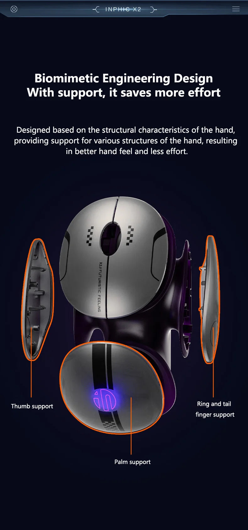 Inphic X2 Silent Bluetooth Mouse Metal Base Rechargeable Wireless Gaming Mouse For Computer Laptop Office Game