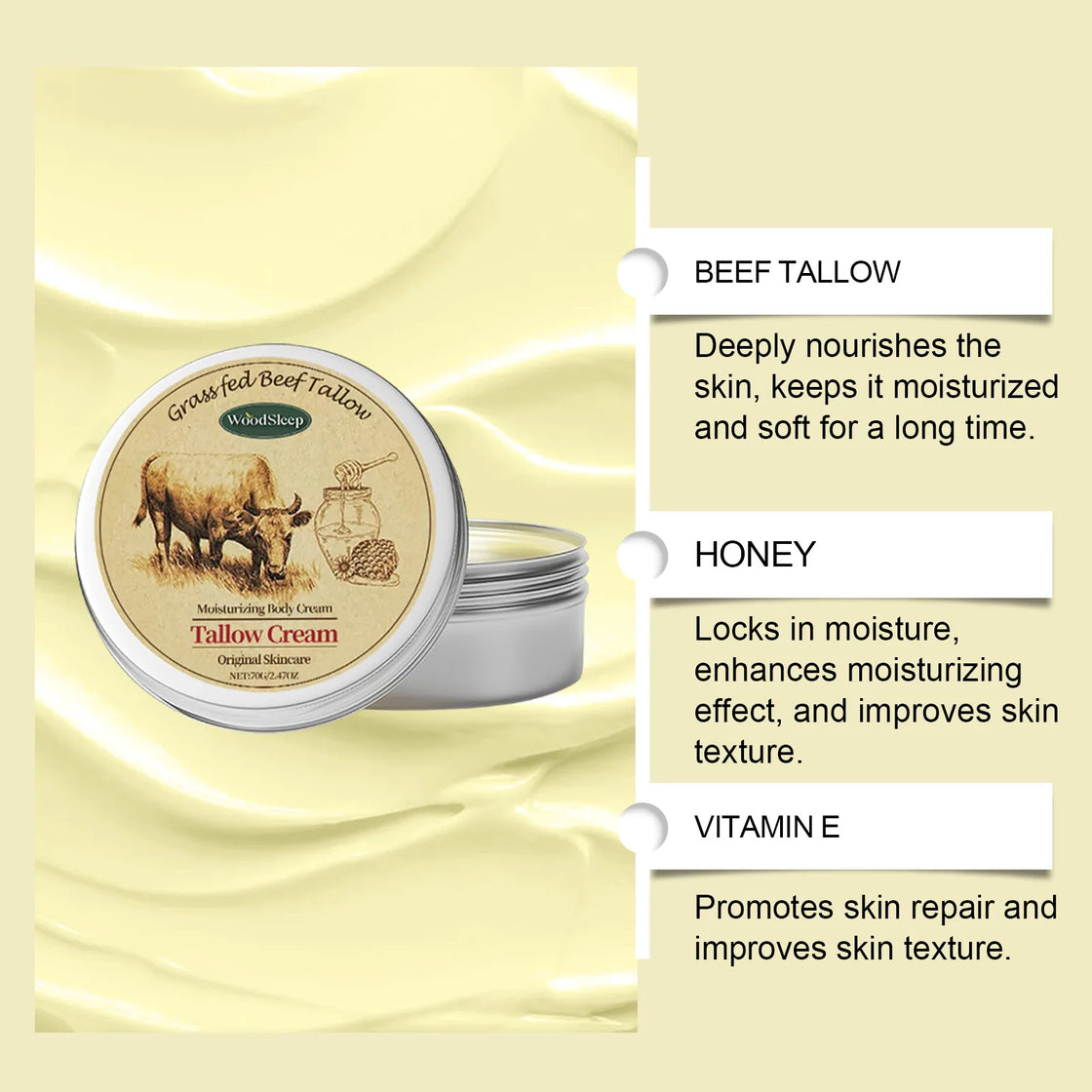 Beef Tallow Moisturizing Face Cream Body Lotion Facial Sensitive Redness Repair Soothing Shrink Pore Nourishing Soften Skin Care