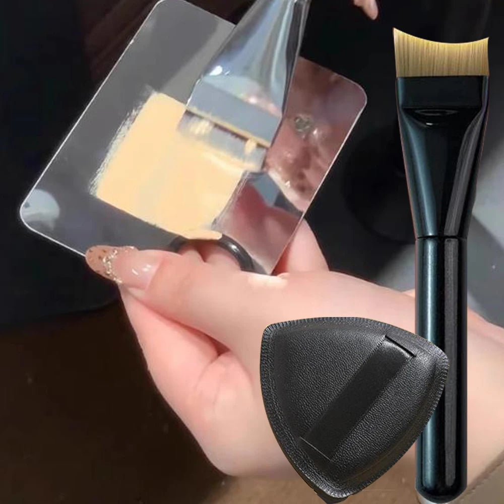 3pcs Foundation Makeup Tools Kit with Concealer Brush, Powder Puff, and Cream Palette - Ideal portable makeup tools for travel and daily use.