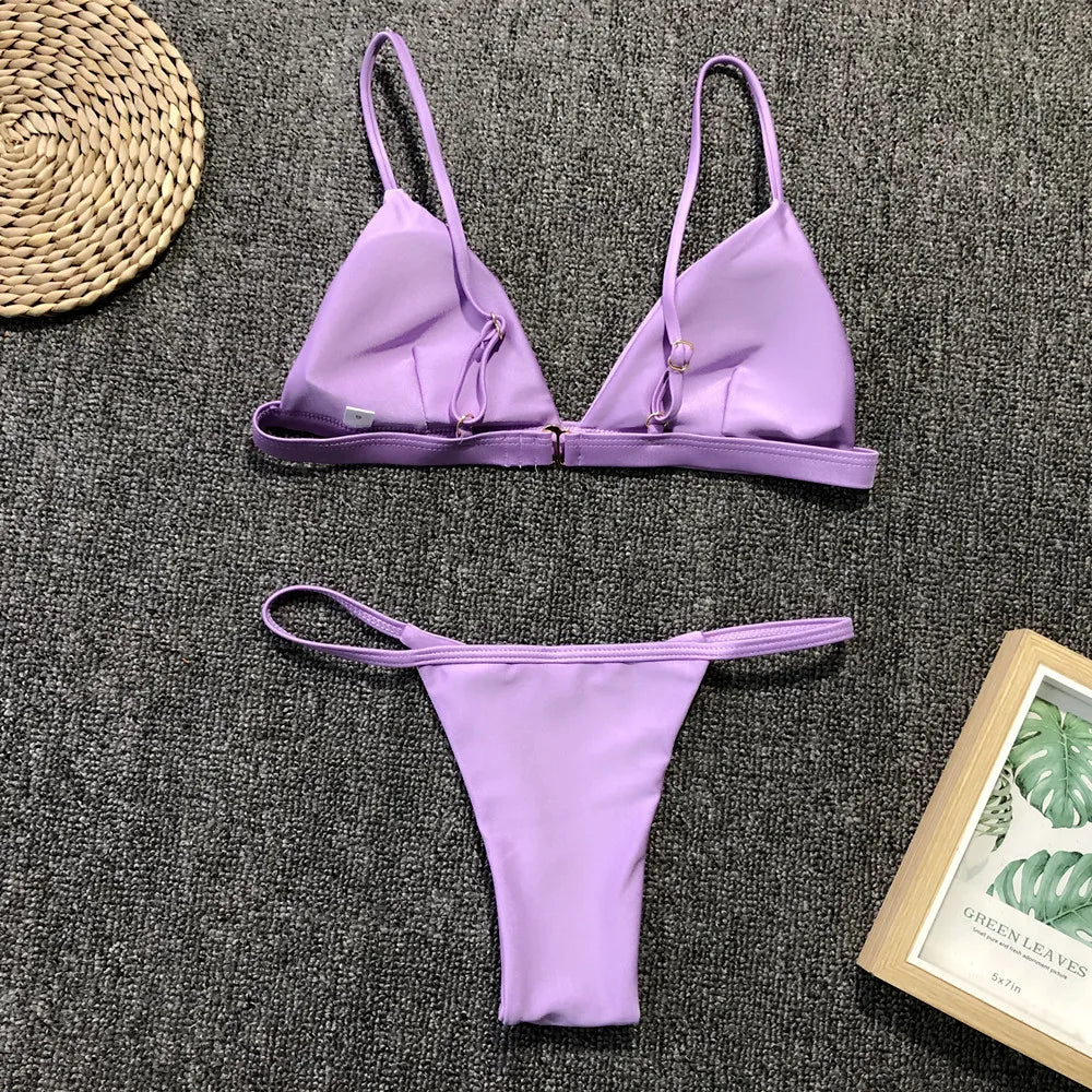 Adjustable Solid Color Bikini Set