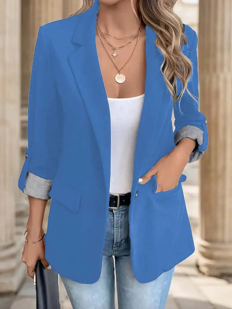 2025 new fashionable casual button up suit slim fit seven quarter rolled sleeve suit jacket for women