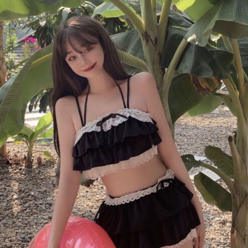 Bikini Sets Women Kawaii Girlish Design Tender Teens Slim Chic Летние Beach Simple Feminino Daily Ruffles Japan Style Cool Sexy
