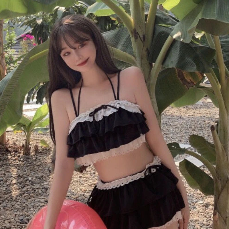 Bikini Sets Women Kawaii Girlish Design Tender Teens Slim Chic Летние Beach Simple Feminino Daily Ruffles Japan Style Cool Sexy