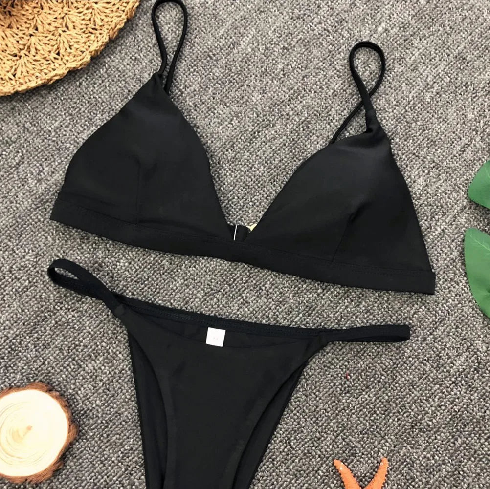 Adjustable Solid Color Bikini Set