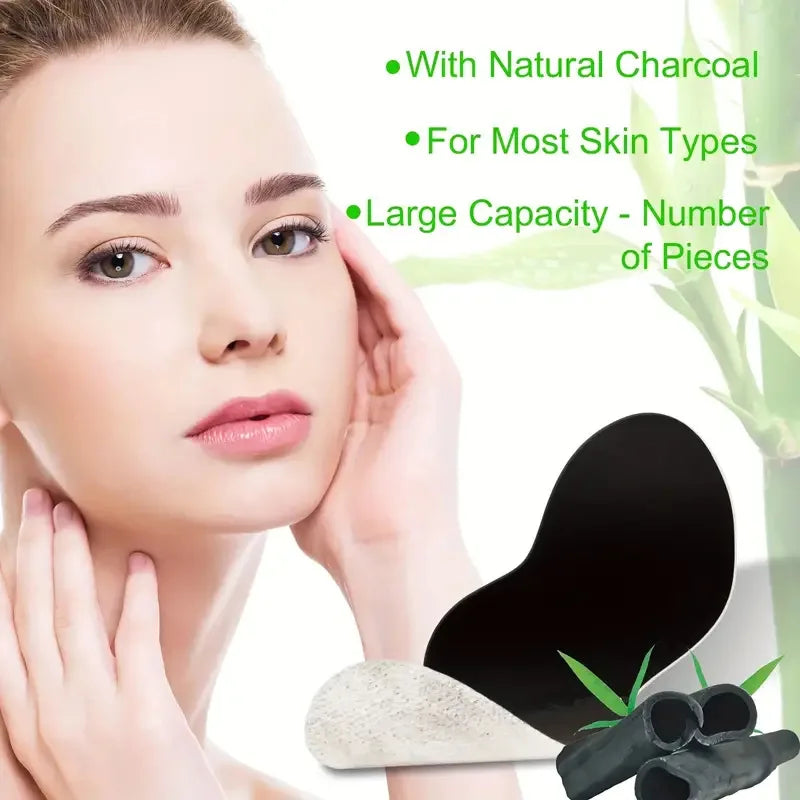 Illustration of how 100PCS Premium Bamboo Charcoal Nose Pore Strips work to cleanse pores.