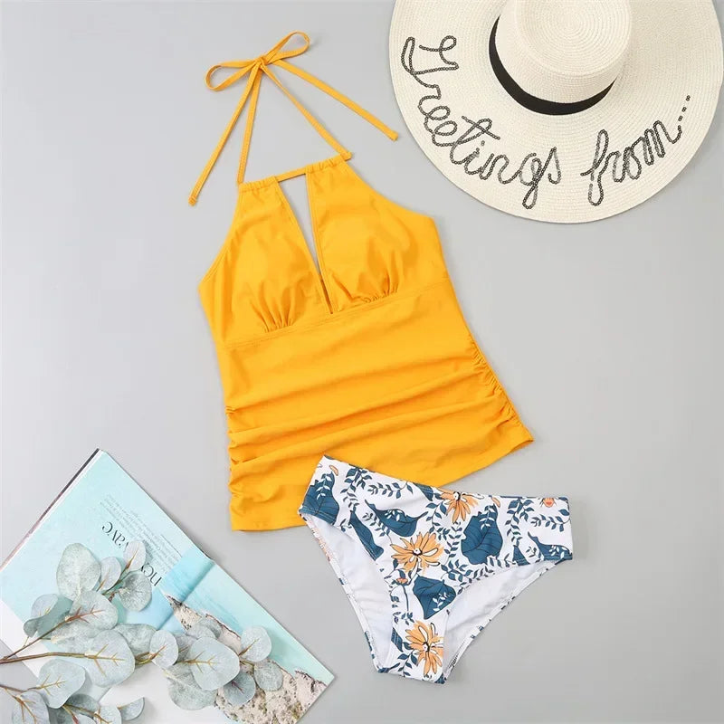 Bikini 2022 New Mujer V Neck Swimsuit Women Lace Up Swimwear Tankini Beach Bathing Suit Female Brazilian