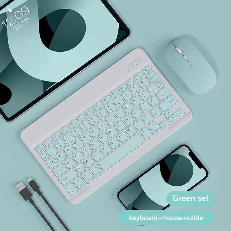 Purple set with keyboard and mouse for iPad 2024, featuring a Bluetooth keyboard by Orbit Gear.