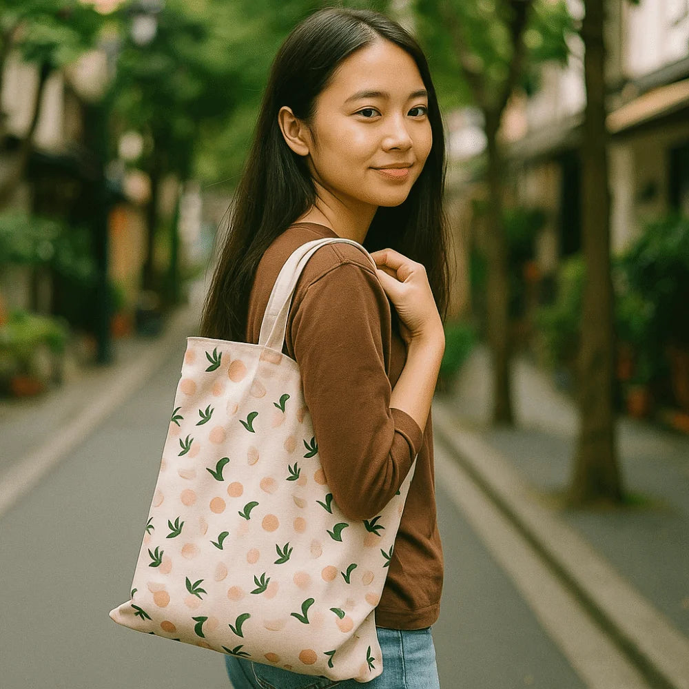 Portable Eco-friendly Canvas Cloth Bags Lightweight Exquisite Shopping Bags Reusable Foldable Double-sided Bags Daily Use
