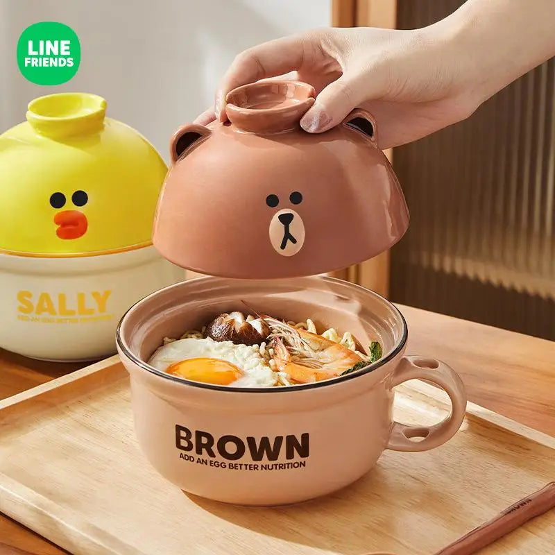 Anime Instant Noodle Bowl Line Friends Kawaii Girl Soup Bowl Portable Ceramic Rice Bowl Surrounding Good Looks Decorate Gift