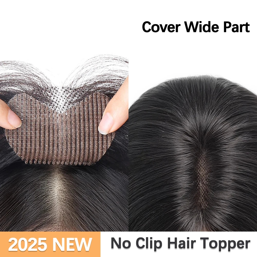 Innovative No Clip Human Hair Toppers suitable for thin hair, providing a seamless blend for a fuller appearance.
