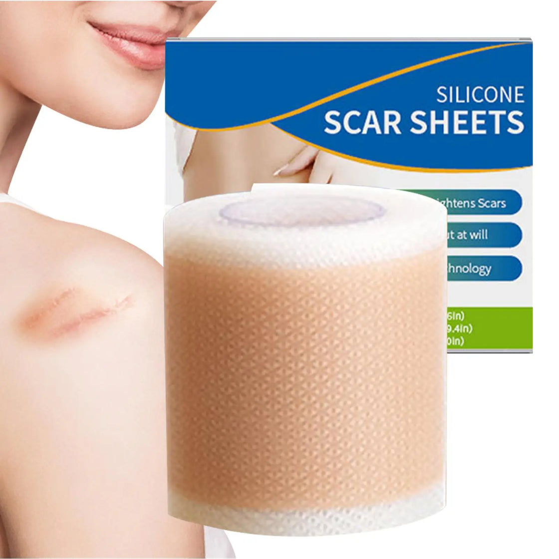 Close-up of 4cm X 50cm Silicone Scar Sheets by Orbit Gear, perfect for ultra-thin scar treatment.