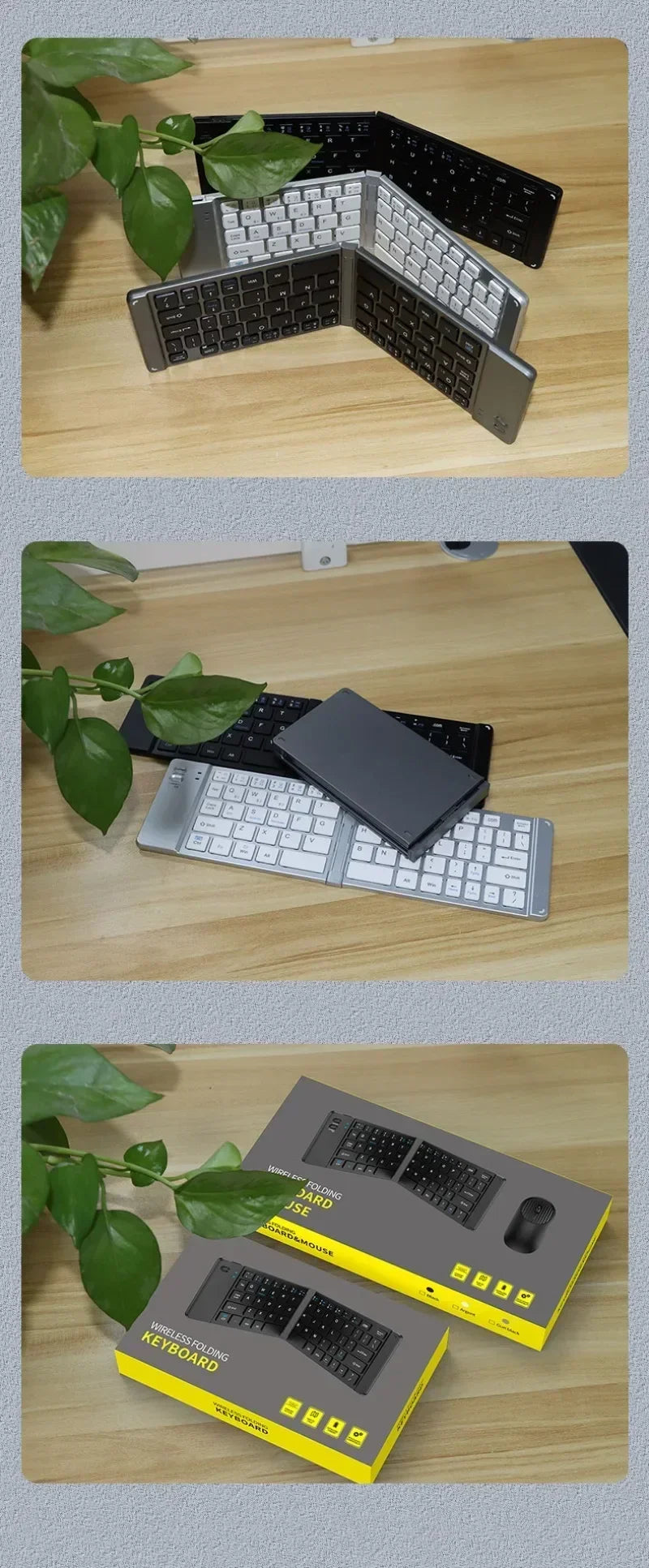 Folding Keyboard and Mouse 2.4G Mini Keypad Bluetooth Wireless Portable Silm Foldable Keyboards
