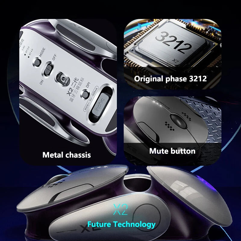 Inphic X2 Silent Bluetooth Mouse Metal Base Rechargeable Wireless Gaming Mouse For Computer Laptop Office Game