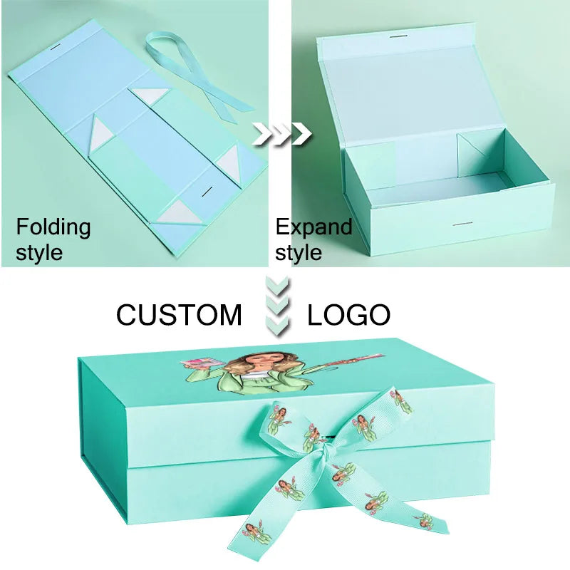 Party Gift Box Large Black Pink Luxury Gift Packaging Box With Ribbon Birthday Wedding Party Supplies Box Personalized LOGO