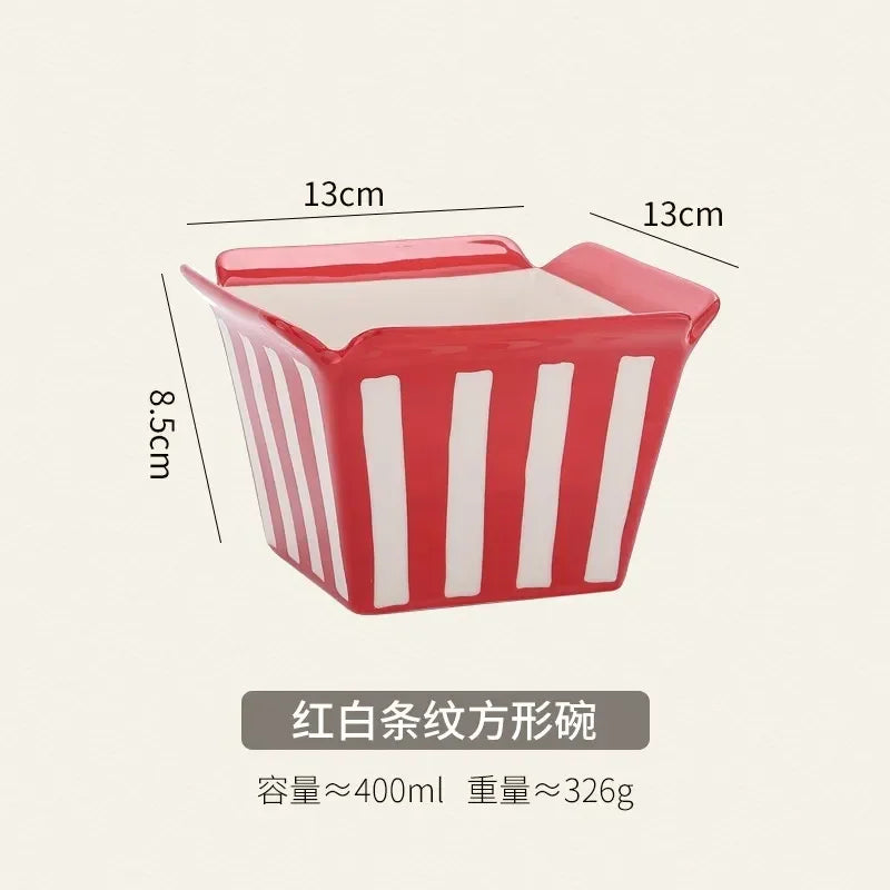 Popcorn , ceramic cute fruit, high-value Internet celebrity instant noodle, French fries children's snack bowl