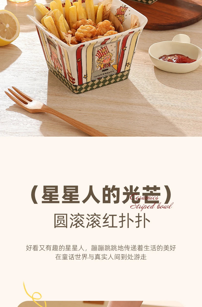 Popcorn , ceramic cute fruit, high-value Internet celebrity instant noodle, French fries children's snack bowl