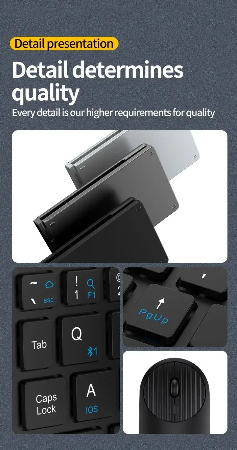 Folding Keyboard and Mouse 2.4G Mini Keypad Bluetooth Wireless Portable Silm Foldable Keyboards