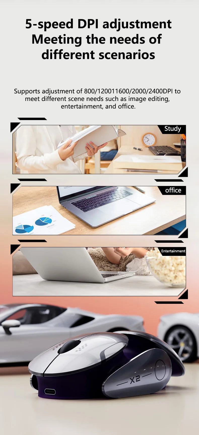 Inphic X2 Silent Bluetooth Mouse Metal Base Rechargeable Wireless Gaming Mouse For Computer Laptop Office Game