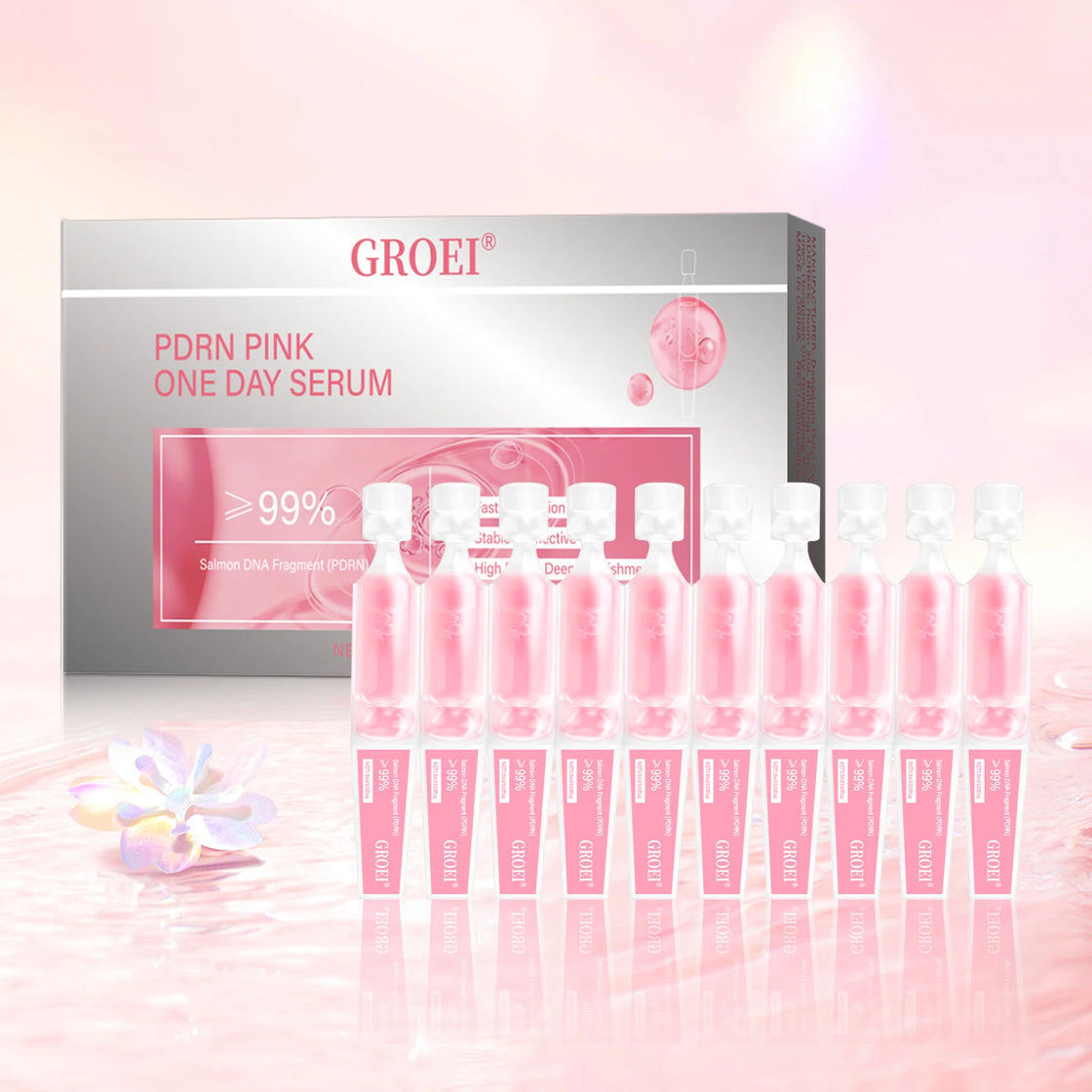 10pcs/Box PDRN Pink One Day Serum, deep moisturizing serum for skin repair and brightening.