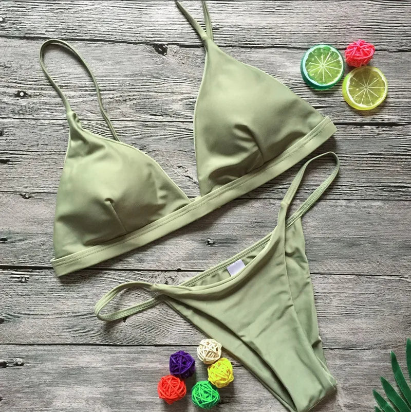 Adjustable Solid Color Bikini Set