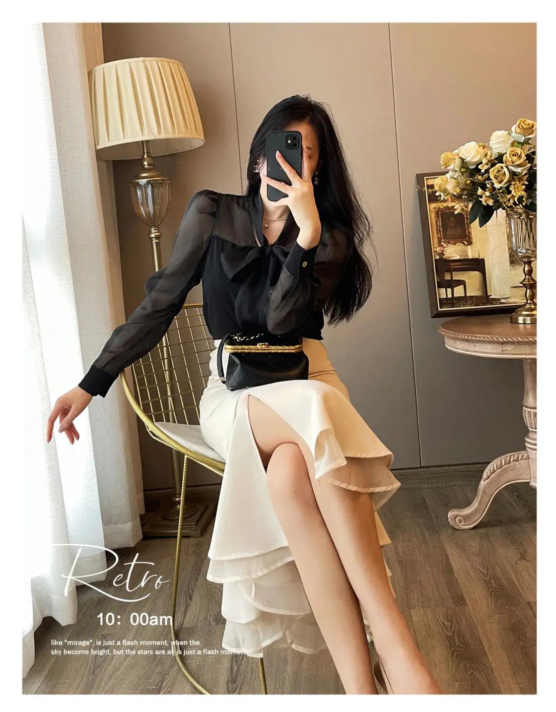 Women Clothing Temperament Chiffon Bow Lacing Thin Shirt Tops Spring Summer New Long Sleeve Solid Elegant Blouse Sexy Fashion