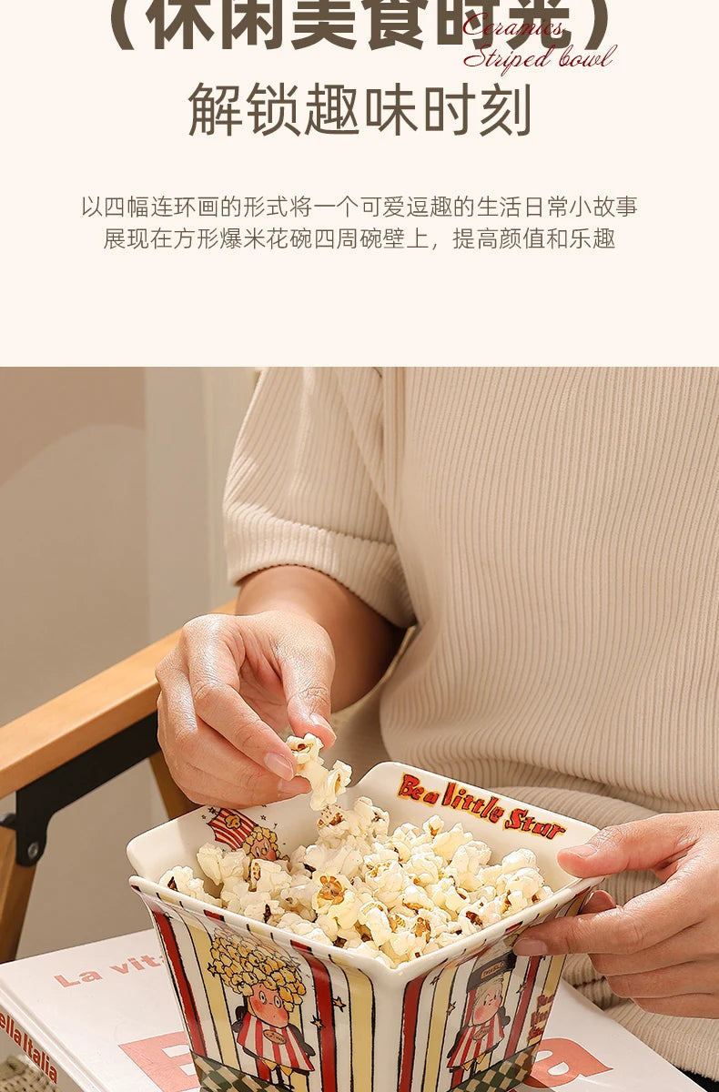 Popcorn , ceramic cute fruit, high-value Internet celebrity instant noodle, French fries children's snack bowl