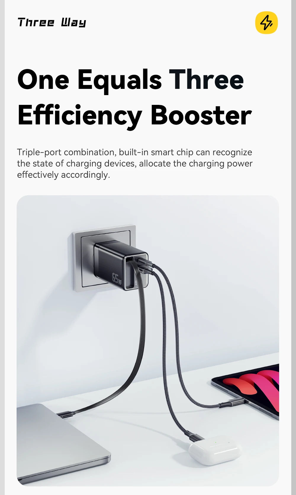 Essager 65W GaN Charger with Retractable Cable PD Fast Charging for Laptop Macbook iPhone 16 15 14 Xiaomi Type-C Phone Charger