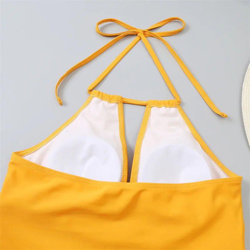 Bikini 2022 New Mujer V Neck Swimsuit Women Lace Up Swimwear Tankini Beach Bathing Suit Female Brazilian
