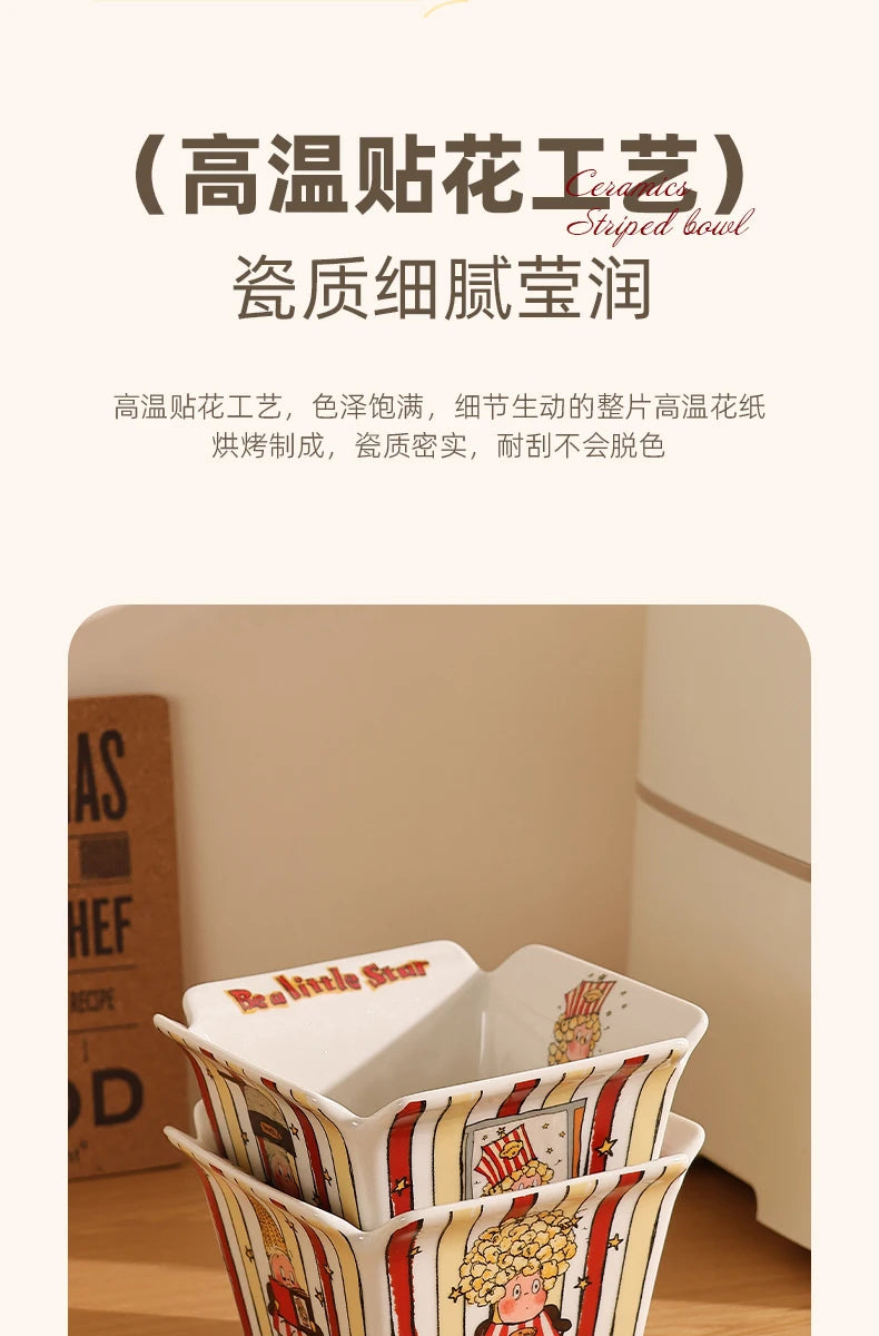 Popcorn , ceramic cute fruit, high-value Internet celebrity instant noodle, French fries children's snack bowl